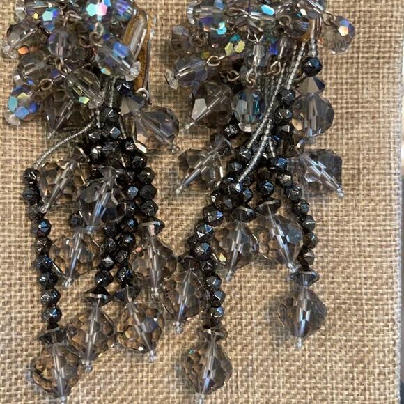 Earrings VINTAGE CRYSTAL 4" clip  grey is in fashion - Picture 2 of 2